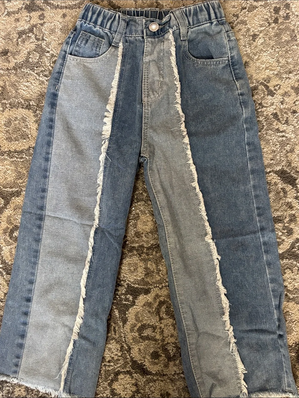 Girls Two-Tone Frayed Panel Jeans